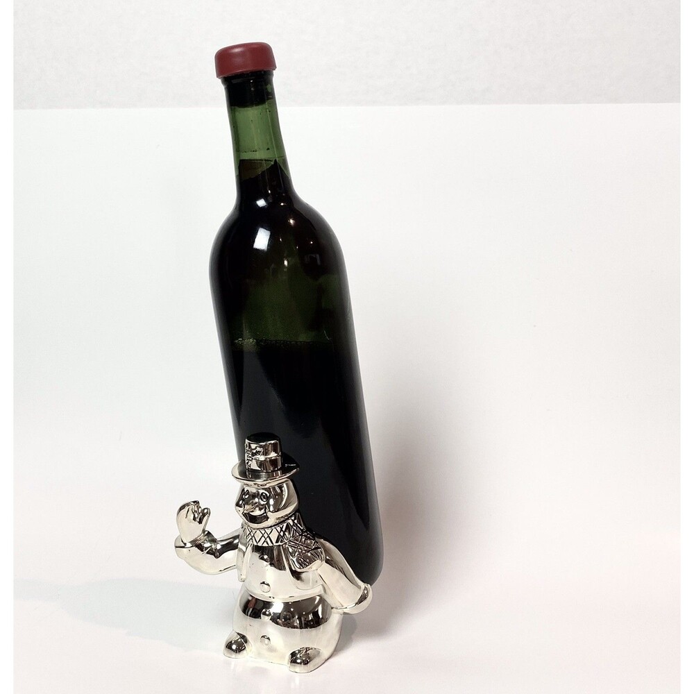 Snowman Silver Plated Wine Bottle Holder - Christmas Holiday Hosting Hostess